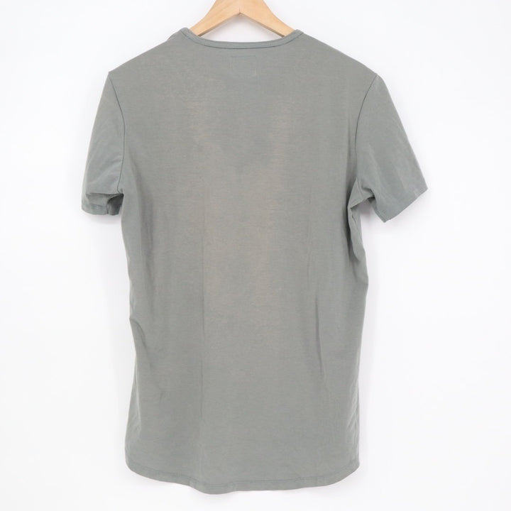 Cuts Elongated T-Shirt Men Gray Short Sleeve Outdoor Wear Front Pocket Crew Neck