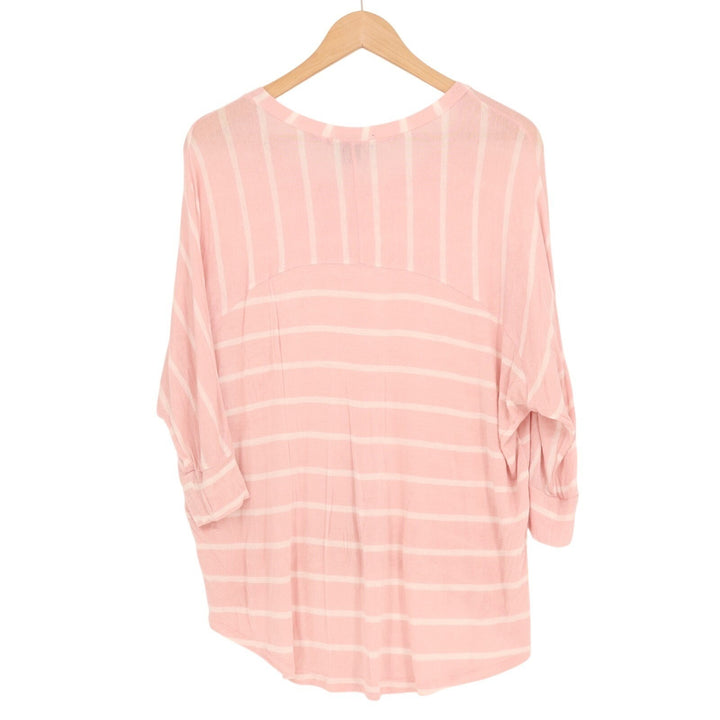 American Dream Blouse Top Womens Medium Pink White Striped Stretch Dolman Sleeve