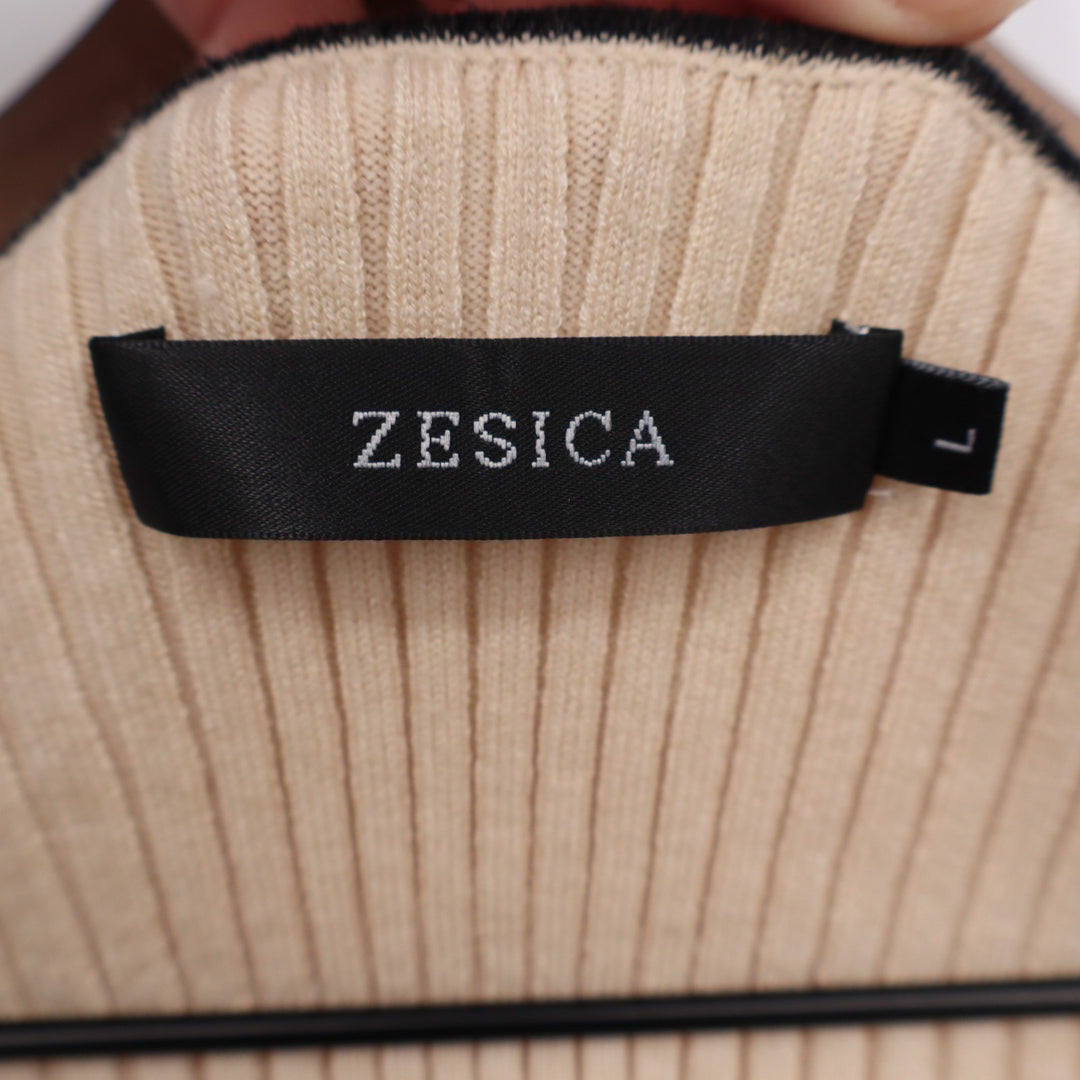 Zesica Ribbed Top Womens Large Beige Knit Square Neck Contrast Trim Short Sleeve