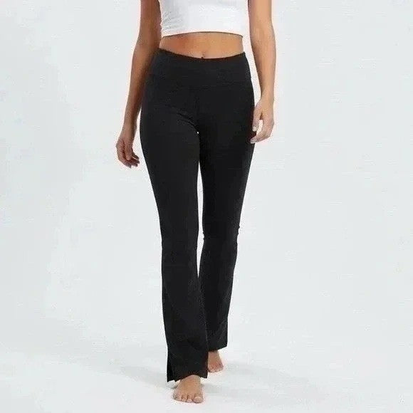 American Giant Ponte Kick Crop Pants Womens 10 Black Flare Stretch Elastic Waist