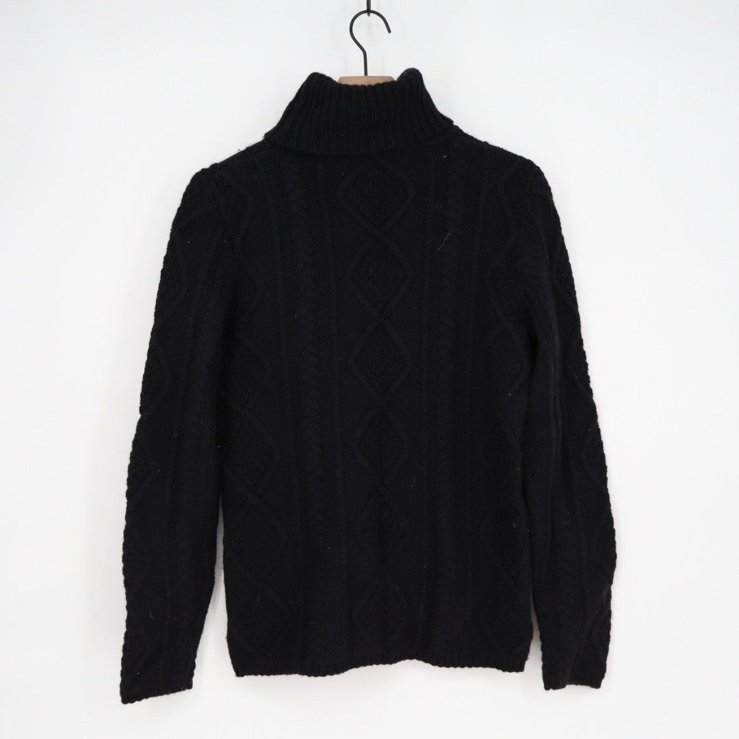 Eddie Bauer Sweater Womens Medium Black Cotton Cable Knit Turtleneck Ribbed