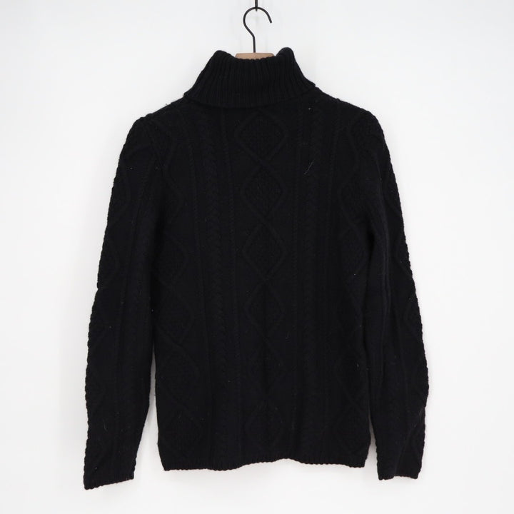 Eddie Bauer Sweater Womens Medium Black Cotton Cable Knit Turtleneck Ribbed