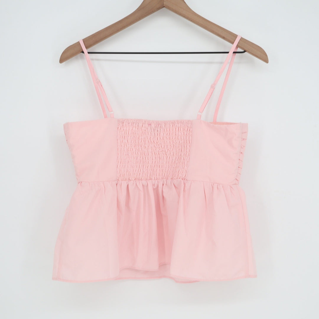 mi ami for Francesca's Pink Pleated Peplum Camisole Top Smocked Back Medium