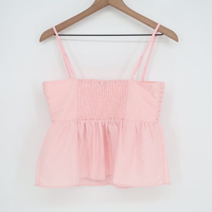 mi ami for Francesca's Pink Pleated Peplum Camisole Top Smocked Back Medium