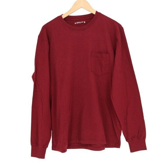 American Giant Long Sleeve Pocket Tee Men Large Maroon Cotton Crew Neck Everyday