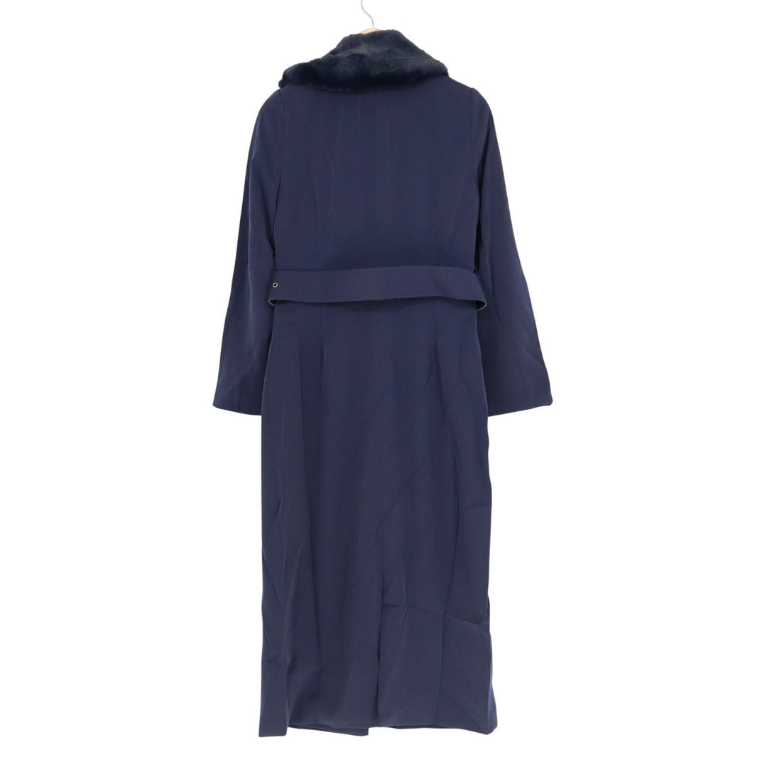 Naked Wardrobe The Statement Trench Coat Womens XS Navy Fur Shawl Collar Stretch