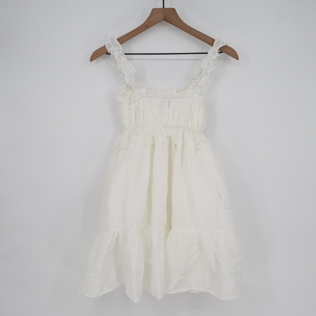 Lulus Nathaly Babydoll Mini Dress Women XS White Poplin Ruffled Pleated Pullover