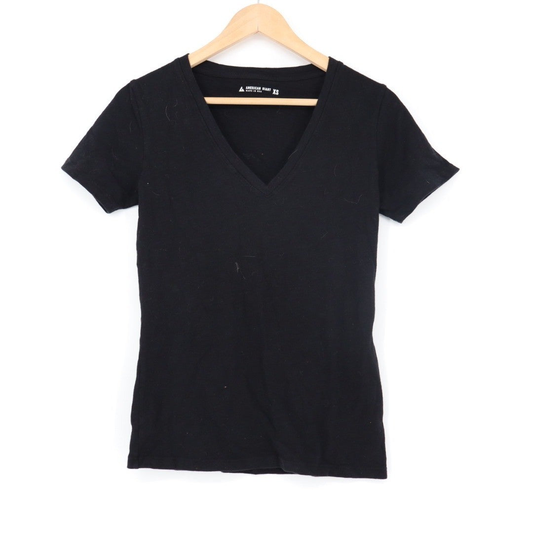 American Giant Classic V Neck T Shirt Black Made USA XS