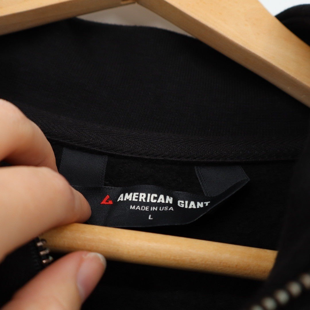 American Giant Mens Black Full Zip Sweatshirt Jacket L Made USA Cotton