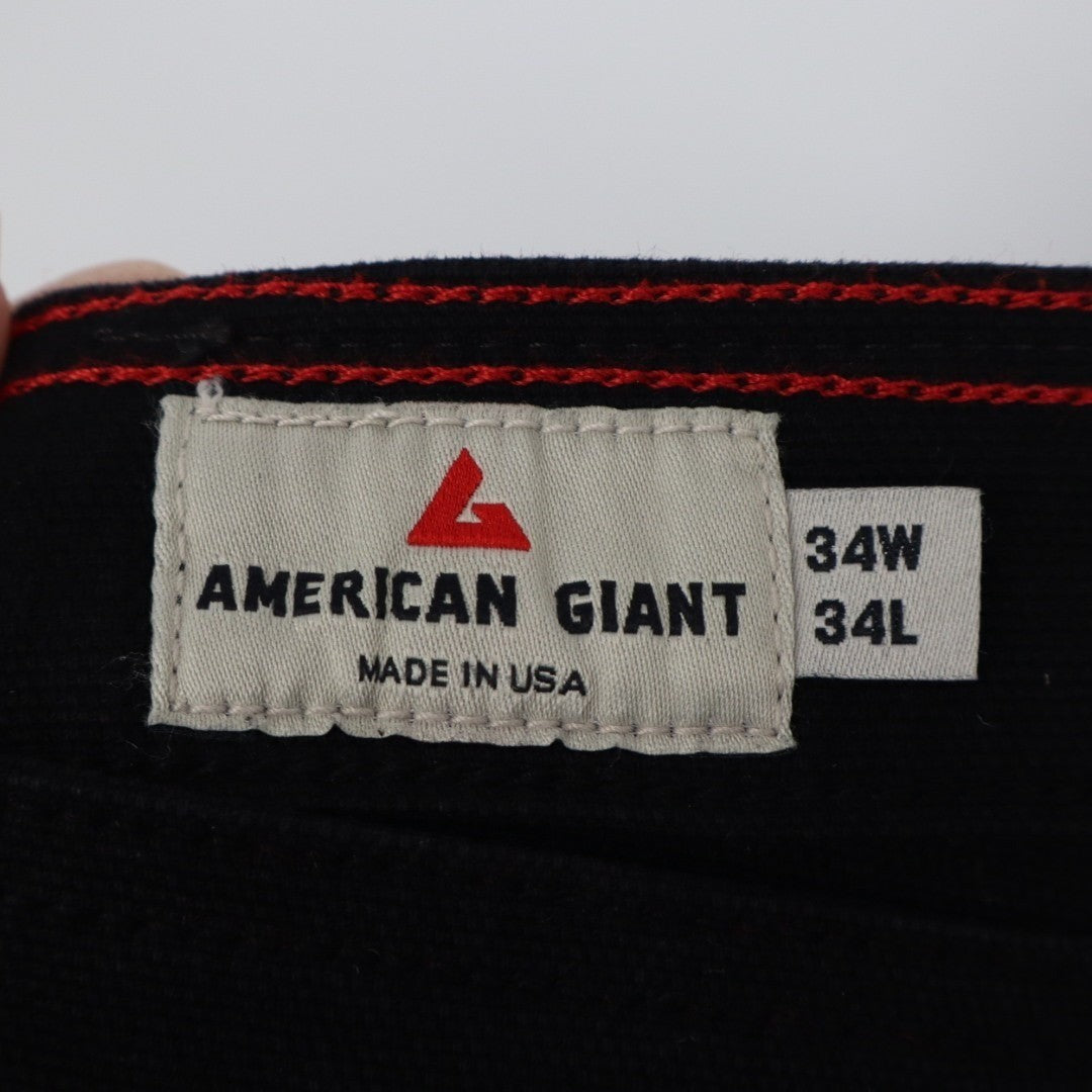 American Giant Roughneck Straight Jeans Mens 34x34 Black Canvas Cotton Stretch