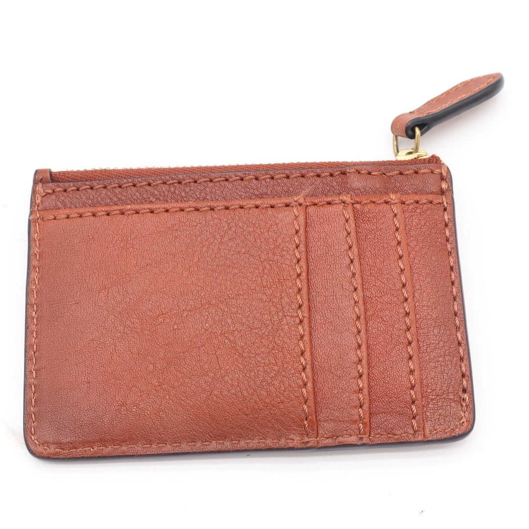 Frye Logan Cognac Brown Leather Zip Card Case Wallet with Key Ring