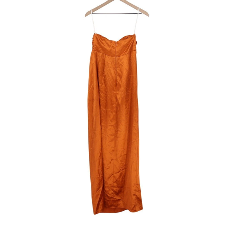 Lulus Memorable Entrance Maxi Dress Womens XS Rust Orange Satin Strapless Fitted