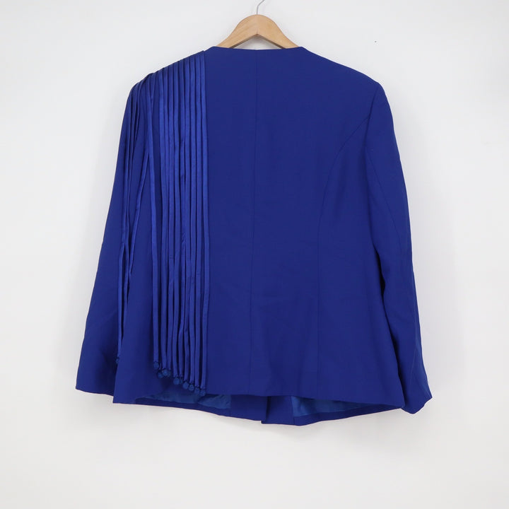 KB Stella Louise Fox Royal Blue Fringe Rhinestone Skirt Suit Set 16W Moon Button