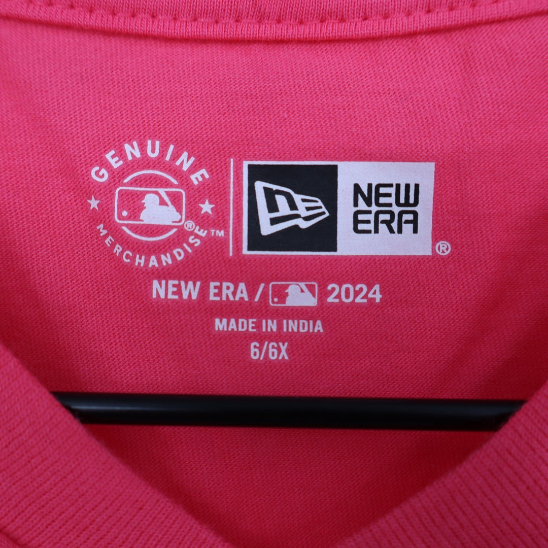 New Era Girls Boston Red Sox Pink Sequin V-Neck T-Shirt Size 6/6X MLB NEW