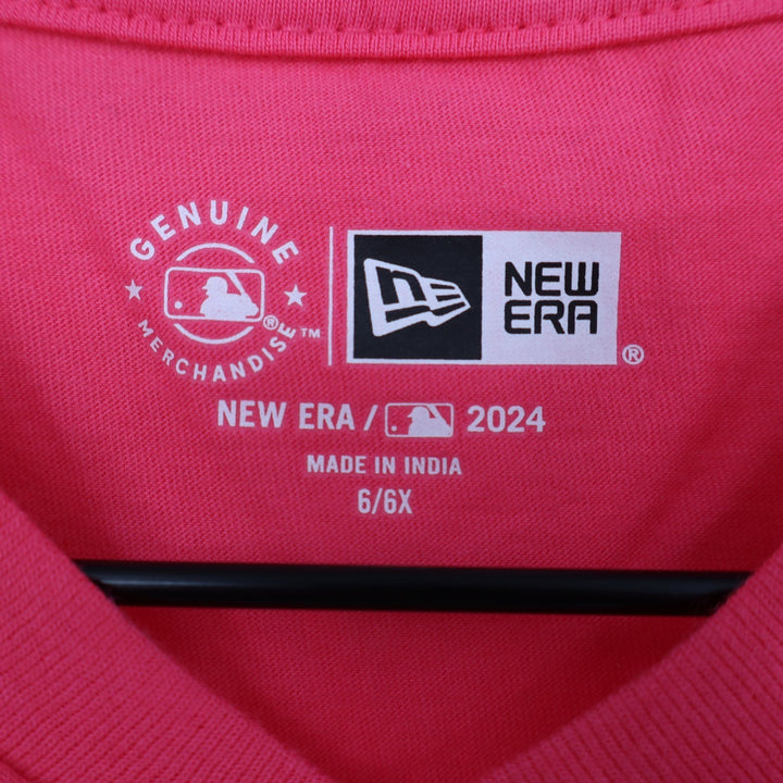 New Era Girls Boston Red Sox Pink Sequin V-Neck T-Shirt Size 6/6X MLB NEW