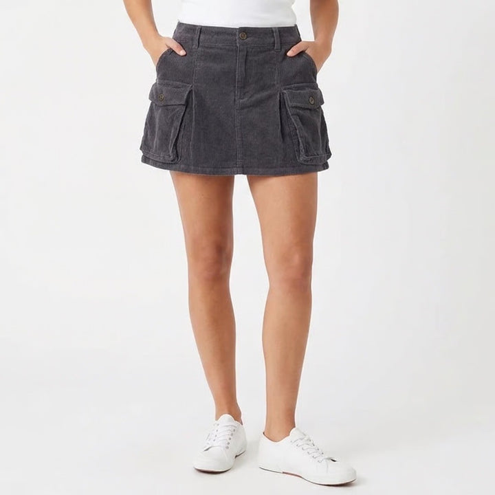 Wild Fable Gray Corduroy Cargo Mini Skirt XL 100% Cotton Back Zip Utility