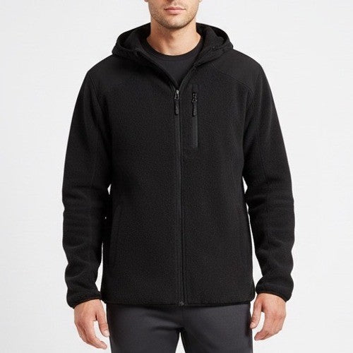 Reebok Hybrid Softshell Jacket Men's XL Black Full Zip Fleece Hooded Long Sleeve