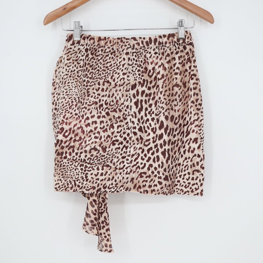 Naked Wardrobe Leopard Print Ruffle Mini Skirt Brown Tan Large L