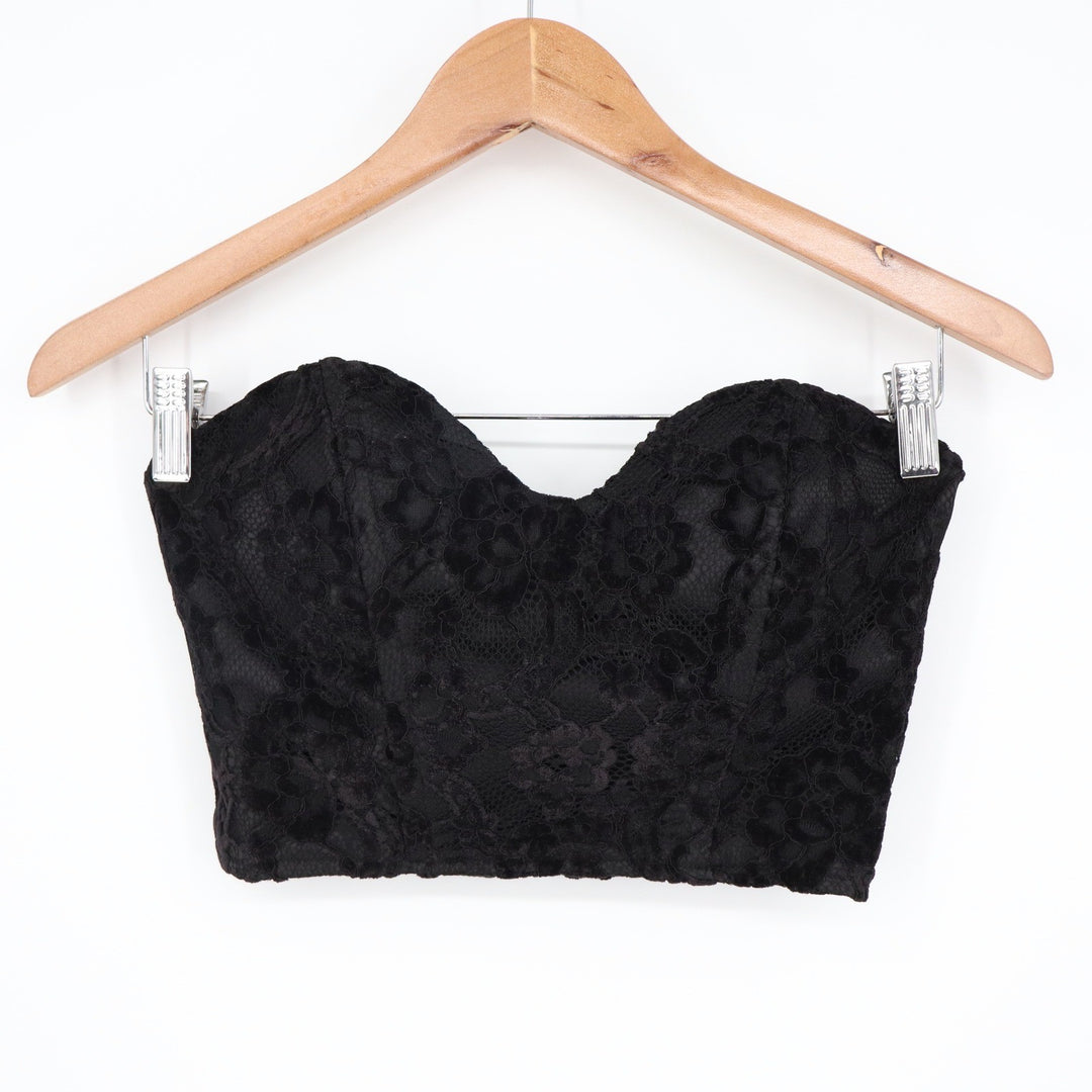 Naked Wardrobe Black Lace Bustier Crop Top Strapless Sweetheart Small