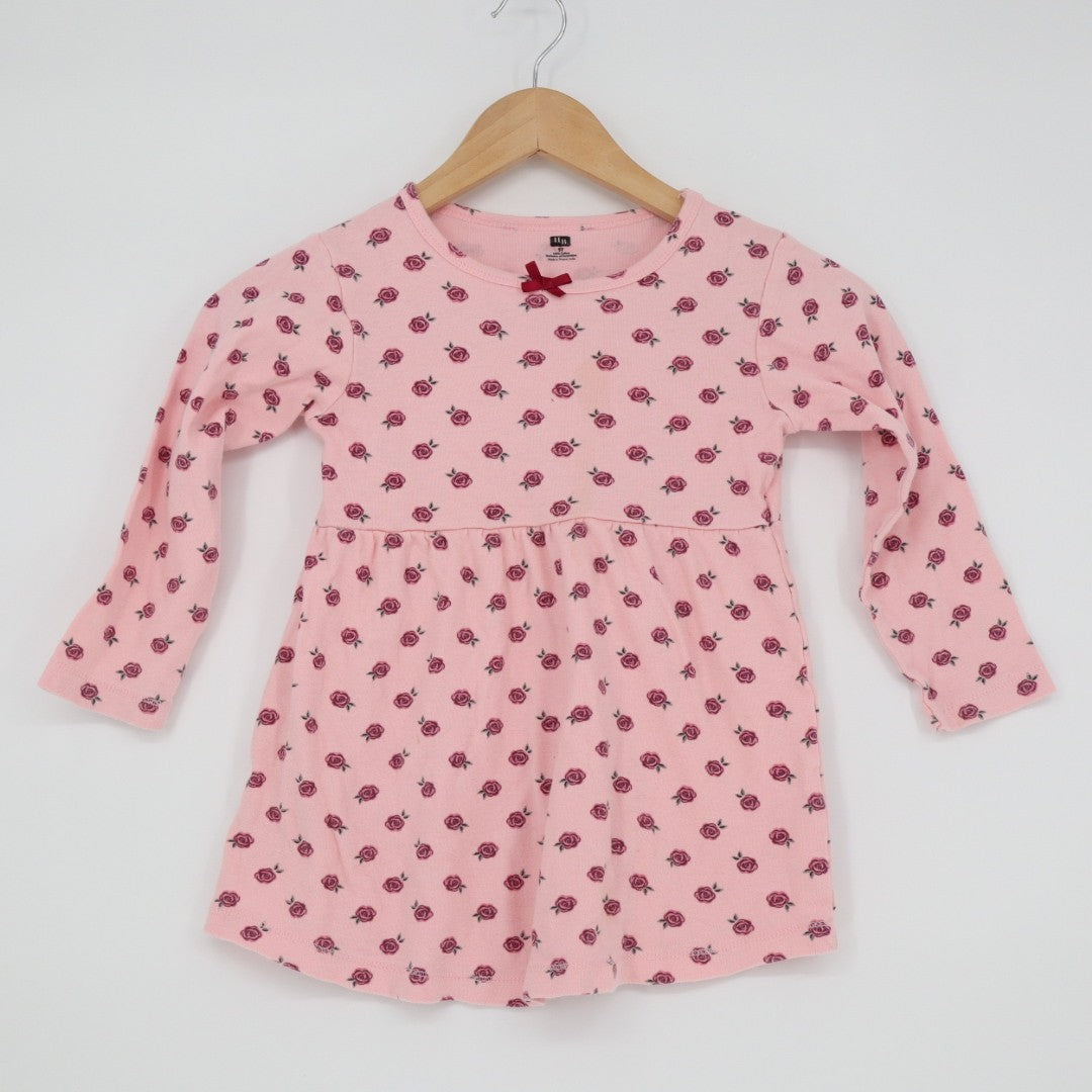 Hudson Baby Dress Toddlers 5T Pink Rose Print Cotton Round Neck Everyday Wear