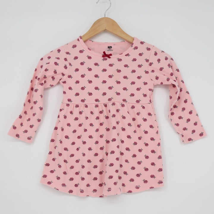Hudson Baby Dress Toddlers 5T Pink Rose Print Cotton Round Neck Everyday Wear
