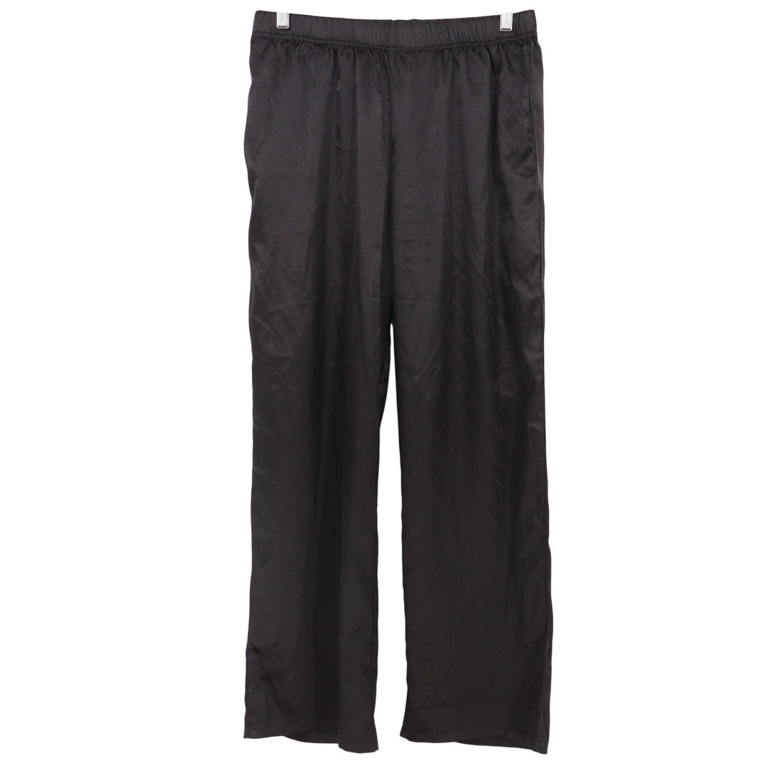 Ekouaer Womens Satin Pajama Pants Black Wide Leg Elastic Waist Pockets Size L