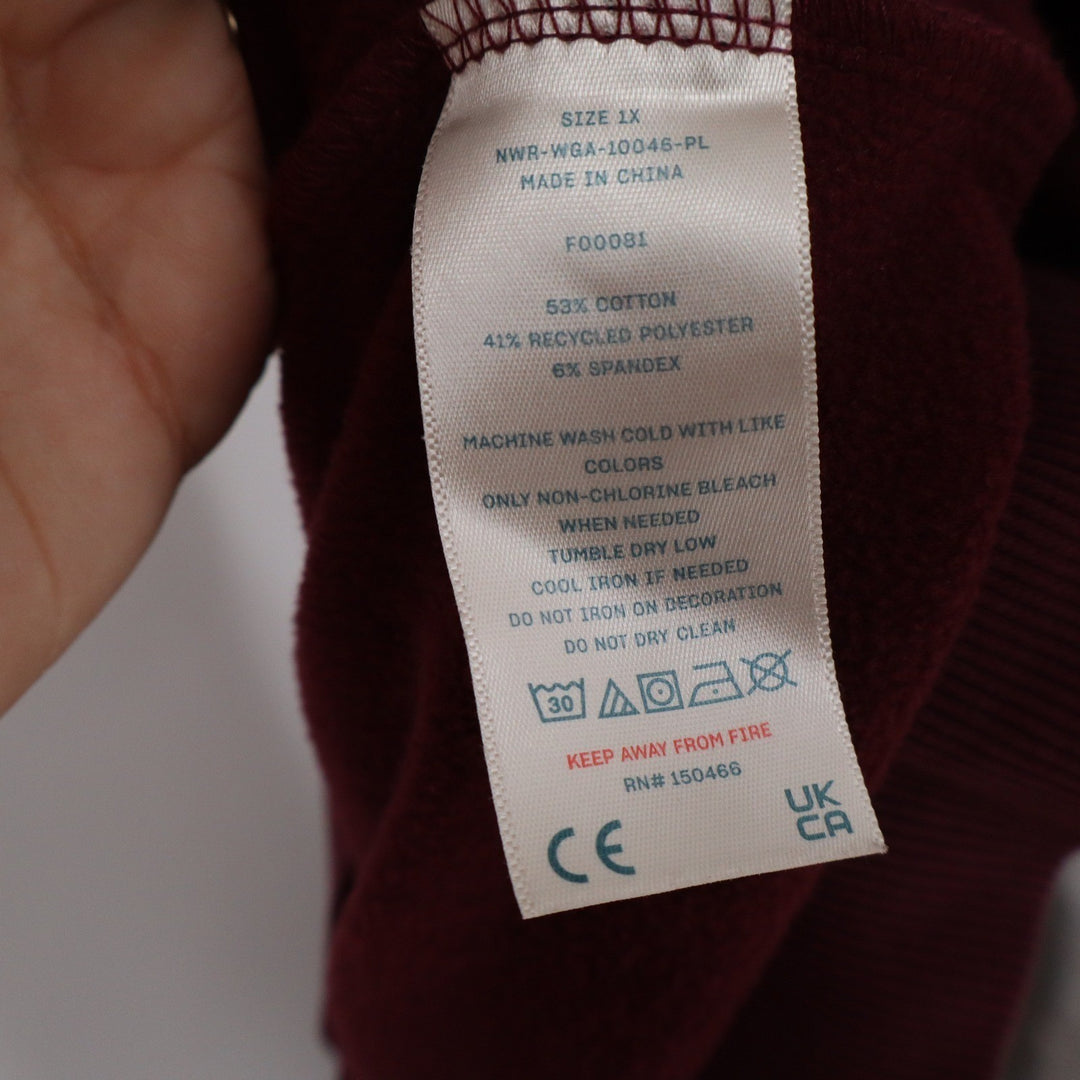 We Wander Burgundy V-Neck Striped Trim Fleece Pullover Sweatshirt 1X