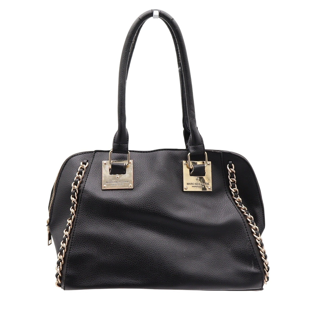 Marc New York Satchel Womens Large Black Pebbled Chain Accent Gold Hardware Fair