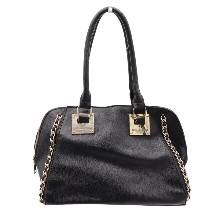 Marc New York Satchel Womens Large Black Pebbled Chain Accent Gold Hardware Fair