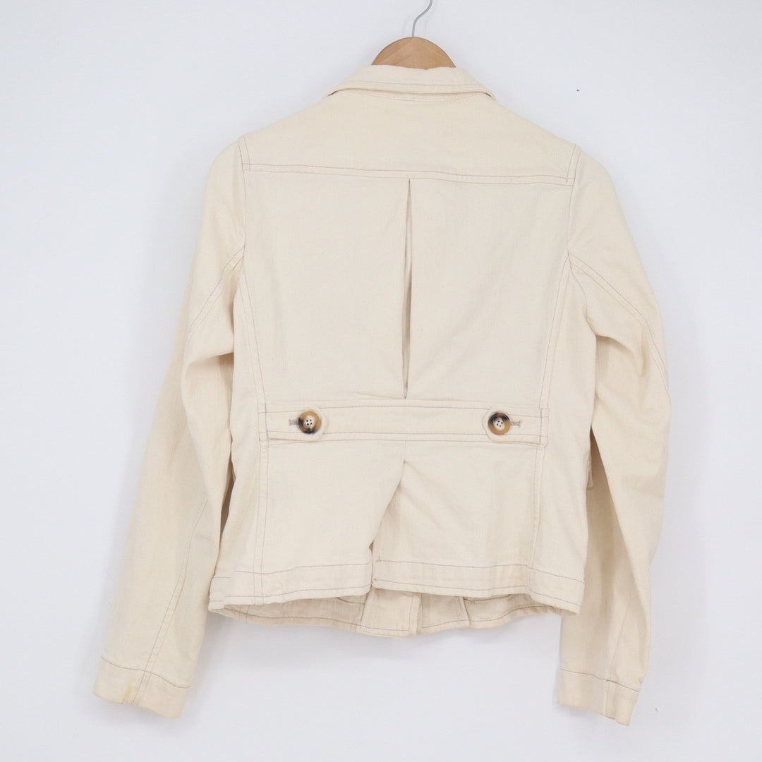 GAP Womens Utility Field Jacket Cream Cotton Stretch Button Front Size 6