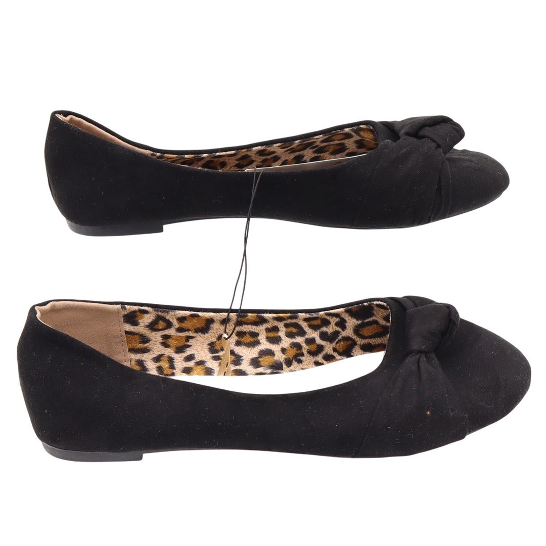 EbicStep Flats Womens 9 Jessica Black Knotted Bow Faux Suede Leopard NEW