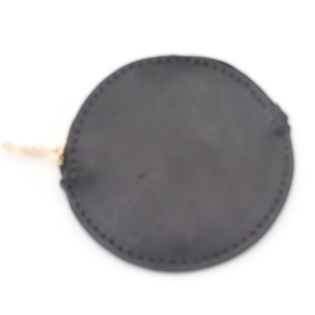 Parker Clay Black Leather Round Coin Purse Pouch Gold Zip Made in Ethiopia