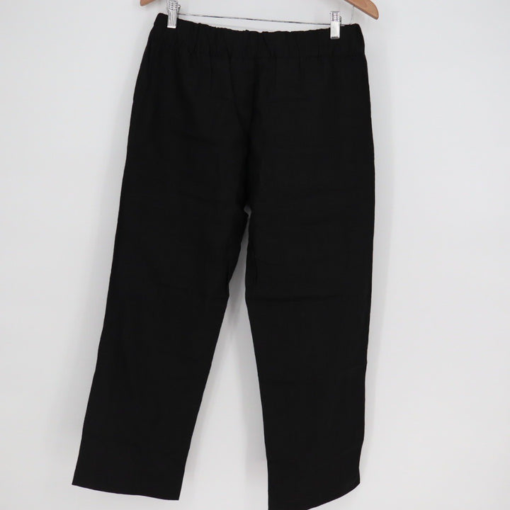 American Giant Black 100 Linen Elastic Waist Cropped Pants Size S