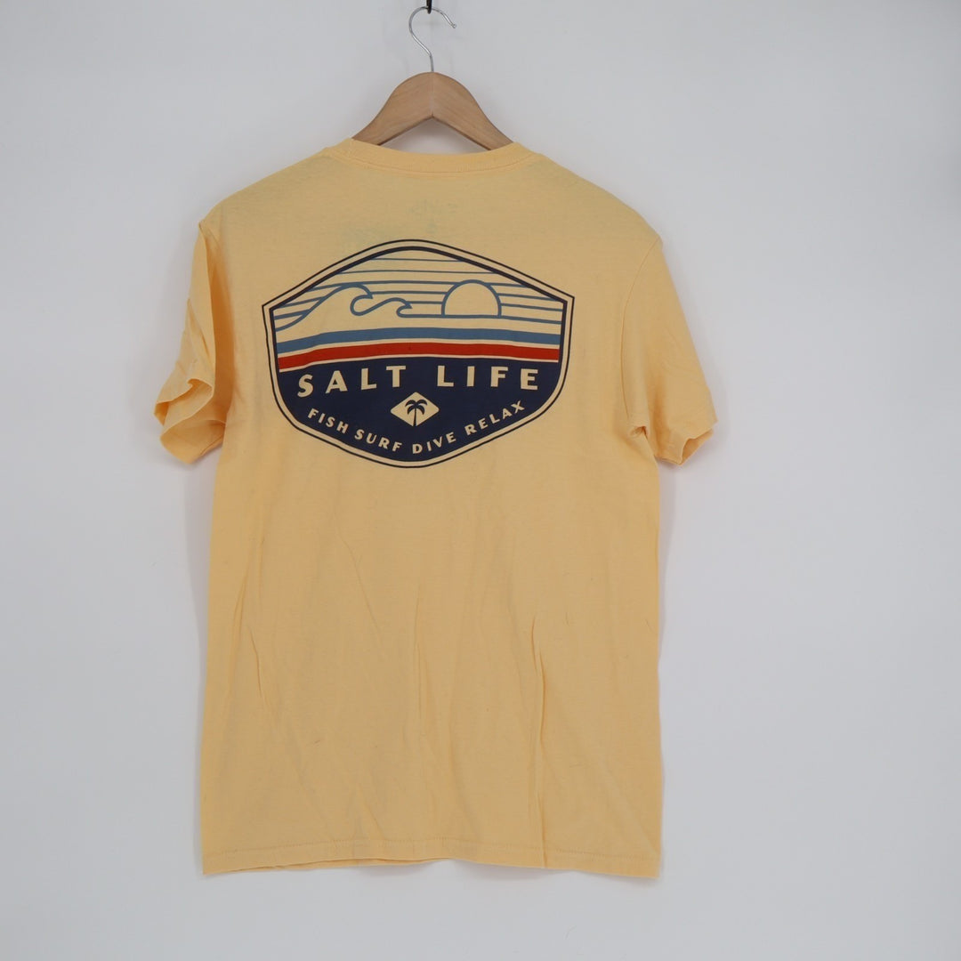 Salt Life T-Shirt Mens S Yellow Graphic Cotton Short Sleeve Crew Neck Pullover