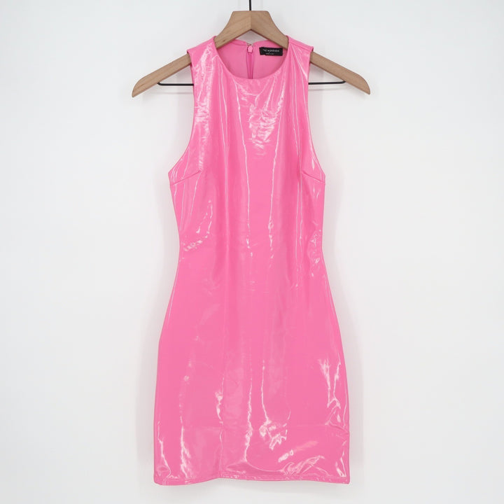 Naked Wardrobe Pink Vinyl High Neck Bodycon Mini Dress Small