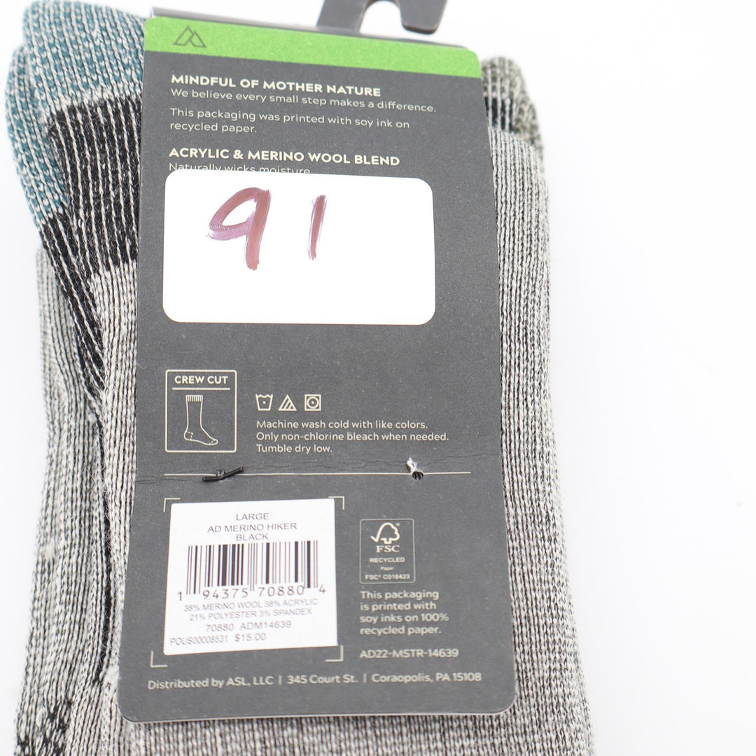 Alpine Design Mens Merino Wool Blend Hiking Crew Socks 2-Pair Pack Gray LG 9-12