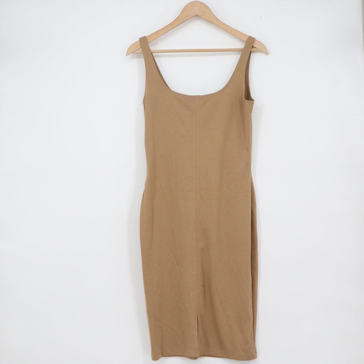 Cotton On Womens Tan Brown Bodycon Midi Tank Dress Scoop Neck Size L