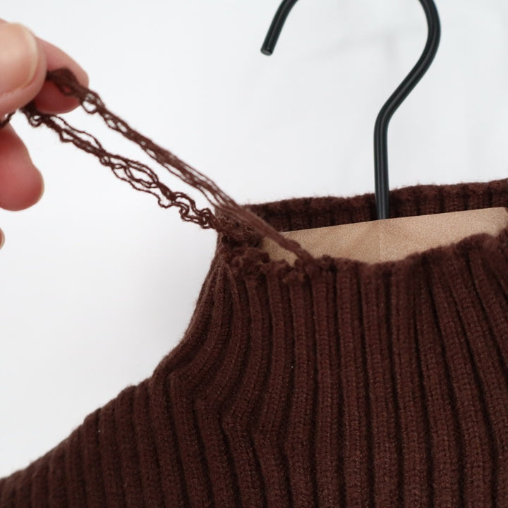 Zara Vest Sweater Women Small Brown Viscose Tight Knit Ribbed Mock Neck Pullover