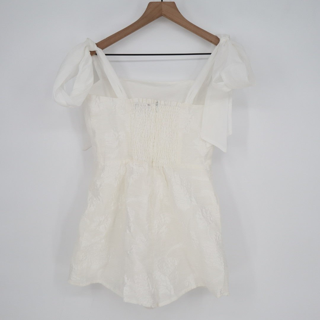 Lulus Esihle Jacquard Skort Romper Womens Medium White Tie Strap Fitted Back Zip
