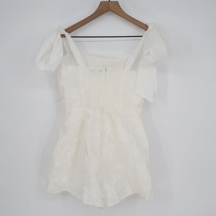 Lulus Esihle Jacquard Skort Romper Womens Medium White Tie Strap Fitted Back Zip