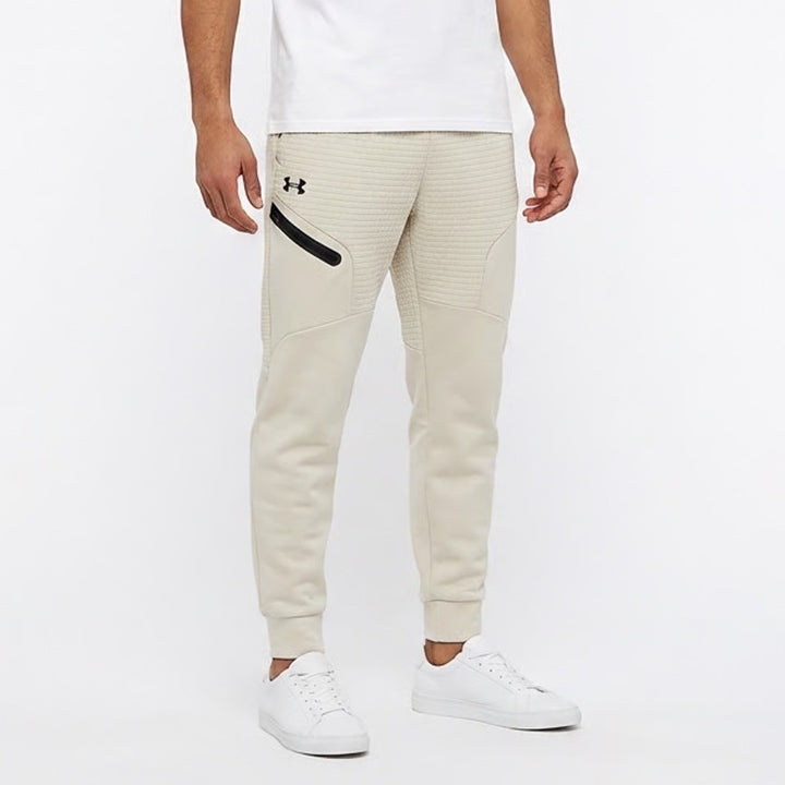 Under Armour Mens Quilted Grid Jogger Pants Cream Beige Small