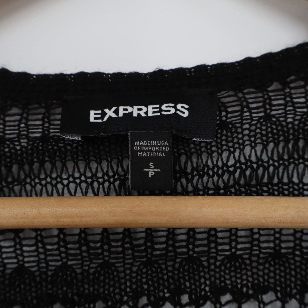 Express Womens Black Pointelle Knit Open Front Cardigan Longline Sweater Size S