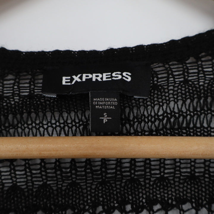 Express Womens Black Pointelle Knit Open Front Cardigan Longline Sweater Size S