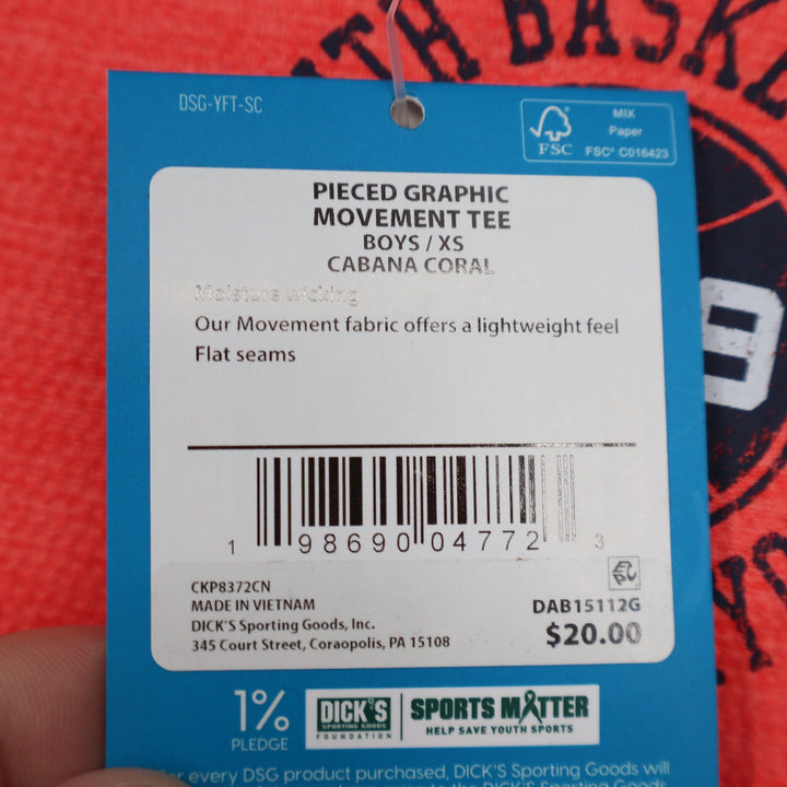 DSG Boys XS 6-7 Pieced Graphic Movement Tee Cabana Coral Basketball 1989 NEW