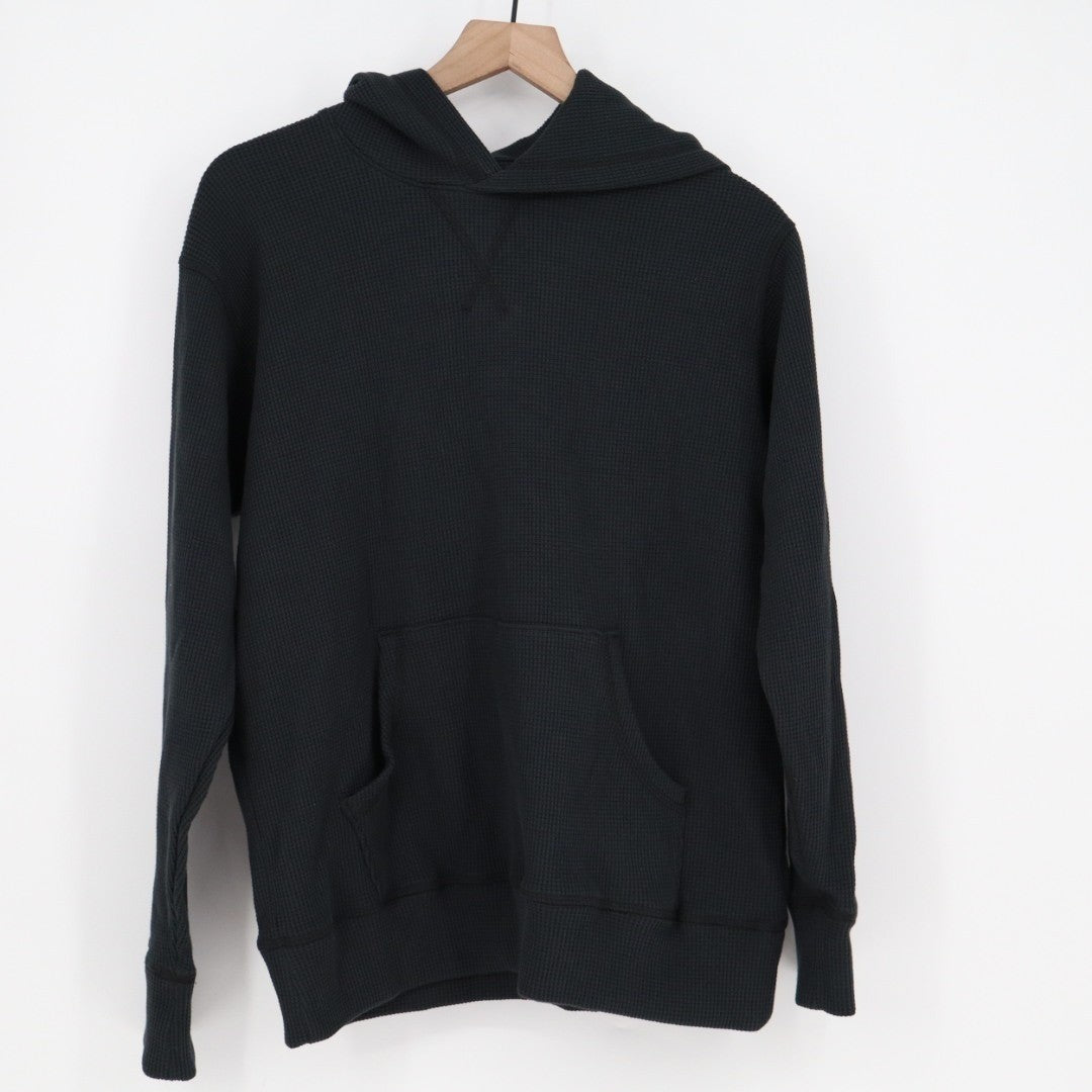 American Giant Summit Hoodie Men Medium Black Cotton Waffle Knit Kangaroo Pocket