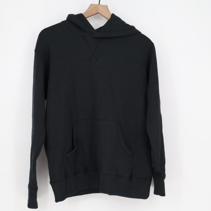 American Giant Summit Hoodie Men Medium Black Cotton Waffle Knit Kangaroo Pocket