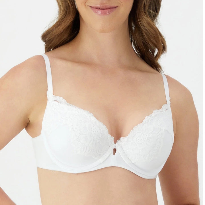 Maidenform One Fab Fit Custom Lift Bra Women's 36C White Stretch Lace Detail