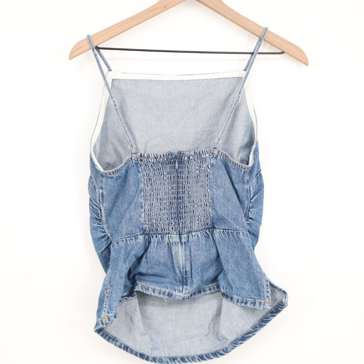 Madewell Tank Top Womens 6 Blue Denim Cotton Ruched Square Neck Spaghetti Strap