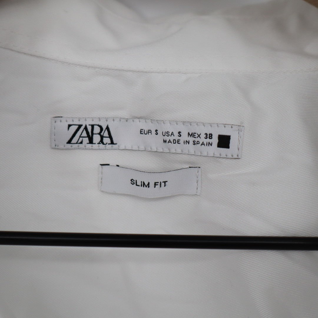 Zara Shirt Mens Small White Cotton Slim Fit Spread Collar Long Sleeve Button Up