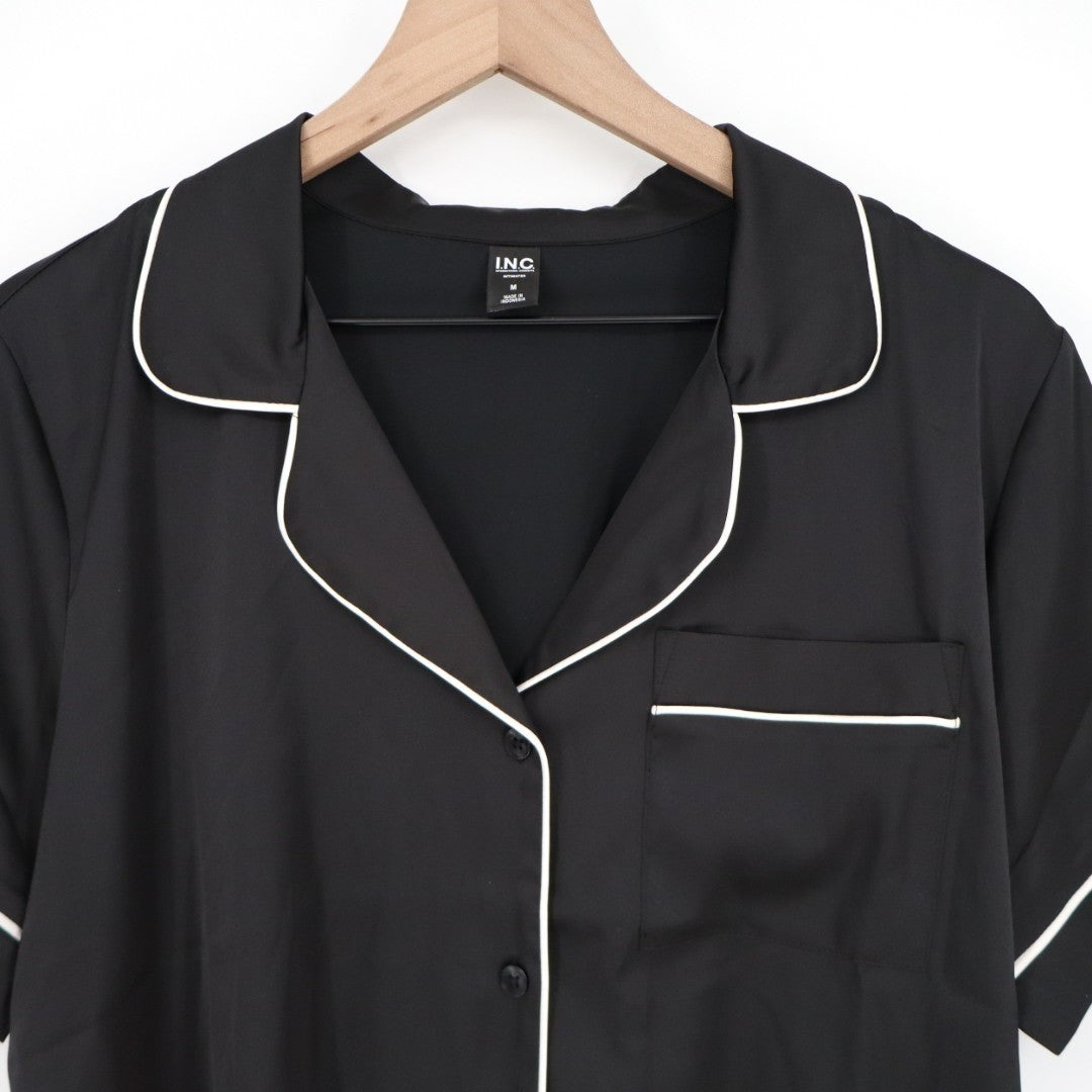 I.N.C International Concepts Intimates Pajama Shirt Womens M Black Notch Collar